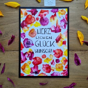 Prachtige bloemenverjaardagskaart // Kleurrijke bloemen gemaakt van heldere encaustic-verf // DIN 5 // met de hand geschilderd // verzonden als origineel