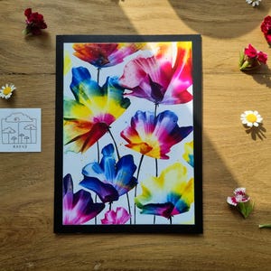 Bunte Sommerblumenwiese aus leuchtenden Enkaustikfarben // Wunderschöne Blumen-Grußkarte // DIN 6 // handgemalt // als Original verschickt