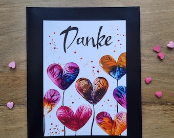 Hermosa tarjeta plegable con corazones de encáustica de colores // Decir gracias // Tarjeta de agradecimiento // Saludo de agradecimiento // Única // Pintura encáustica