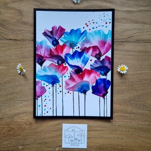 Blumenfeld aus leuchtenden Enkaustikfarben // Blumen Grußkarte // Blumen Kunstwerk // fühlbare 3D Textur // als Original verschickt // DIN 6