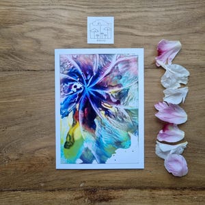Tarjeta de flores de ensueño // Colores encáusticos brillantes // Gradientes de color espectaculares // Efecto 3D tangible // Pintado a mano // DIN 6