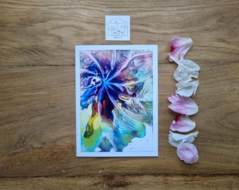 Dromerig mooie bloemenkaart // heldere encaustic kleuren // spectaculaire kleurverlopen // tastbaar 3D-effect // handgeschilderd // DIN 6