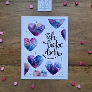 Ik hou van jou // Wenskaart // Hartkaart // Handgeschilderde kaart // Encaustic schilderij // Liefdesgroet // Liefdesbekentenis