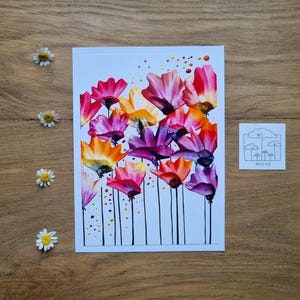 Blumenfeld aus leuchtenden Enkaustikfarben // Blumen Grußkarte // Sommerblumen // fühlbare 3D Textur // als Original verschickt // DIN 6