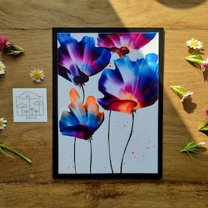Bunte Kornblumenwiese aus leuchtenden Enkaustikfarben // Wunderschöne Blumen-Grußkarte // DIN 6 // handgemalt // als Original verschickt