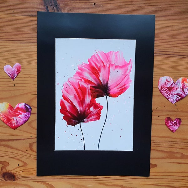 Encaustic art "poppy field", homemade Valentine's gift, encaustic DIN 5, original work of art