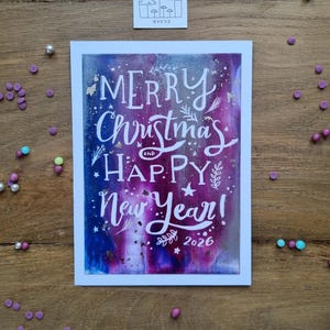 Vrolijk kerstfeest en een gelukkig nieuwjaar // Wenskaart // Postkaart // Handgeschilderd // Encaustic verf // verzonden als origineel