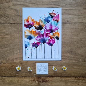 Blumenfeld aus leuchtenden Enkaustikfarben // Blumen Grußkarte // Sommerblumen // fühlbare 3D Textur // als Original verschickt // DIN 6
