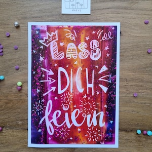 Biglietto colorato "Festeggiamo te" // Biglietto di compleanno // Occasione festiva // Biglietto di congratulazioni // Dipinto a mano // Encausto // Glitter