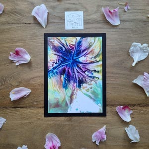 Tarjeta de flores de ensueño // Colores encáusticos brillantes // Gradientes de color espectaculares // Efecto 3D tangible // Pintado a mano // DIN 6