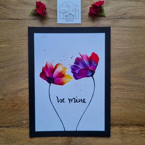 Saludo de amor // Sé mío // Día de San Valentín // Aniversario de bodas // Flores de colores encáusticos brillantes // DIN 6 // Pintadas a mano // Originales