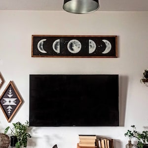 3D Moon Phase Wood Wall Hanging: Aztec Home Decor (45x13&quot;)