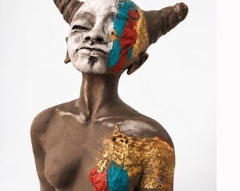 Rukiya | Original Ceramic Sculpture, Figurative Female Bust, Contemporary Art, One of a Kind Sculpture