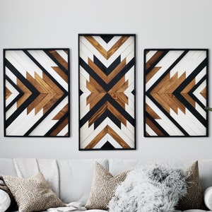 Geometric Wood Wall Art Set: Aztec Inspired Panels