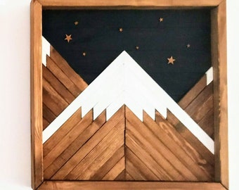 Altholz Berge Wandkunst: Rustikales Boho Dekor