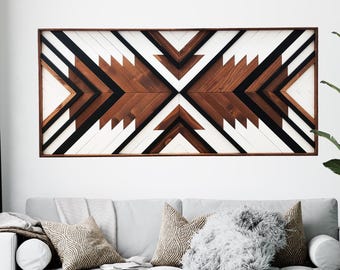 Large Geometric Wood Wall Art | 3D Natural Wood Sculpture, Modern Rustic Decor