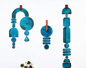 Upcycled Turquoise Wall Hanging: Geometric Sustainable Home Decor