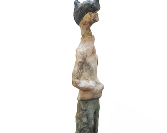 Ceramic Figurative Sculpture – Masked Figure | One of a Kind | Contemporary Art | 43 cm
