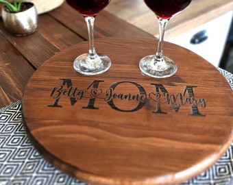 Mom Sign With Kids Names, Personalized Gift for Mom, Mothers Day Gift Idea, Lazy Susan, Custom Gift for Mom, Engraved Rotating Board