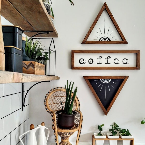 Farmhouse Kitchen Decor Set, Coffee Sign, Aztec Wood Wall Art | Kitchen Sign Bundle, Coffee Bar Decor, Unique Cooking Gifts