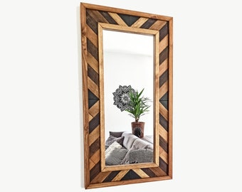 Décor mural en bois| Cadre d’art mural en bois miroir| Tenture murale AZTÈQUE| Miroir mural en bois| Miroir à cadre en bois| Grand miroir mural| Cadeau de mariage en bois