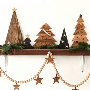 SET 5 Wood Christmas Trees, Boho Wood Wall Art, Wood Hanging, Weihnachtsdekorationen, Holiday Decor, wood wall art, Chrismas decoration