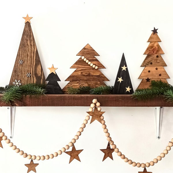 SET 5 Wood Christmas Trees, Boho Wood Wall Art, Wood Hanging, Weihnachtsdekorationen, Holiday Decor, wood wall art, Chrismas decoration