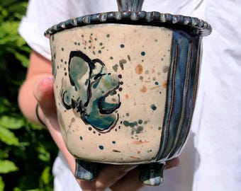 Handmade Botanical Ceramic Sugar Bowl with Lid, Hand Painted Stoneware Canister, gift for Her