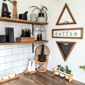 Decoração de cozinha artesanal em madeira | Motivos de café e astecas - presentes exclusivos de fazenda para cozinheiros