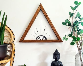 Aztec Sun Triangle Wood Sign: Hand-Finished Wall Art