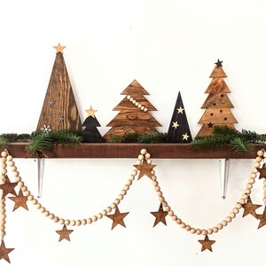 WOOD Weihnachtsgirlande, Boho Girlande, Weihnachtsgarn-Girlande, Weihnachtsdekor, rustikale Weihnachten, Scandi-Weihnachtsdekoration, handgefertigt aus Holz Bild 4