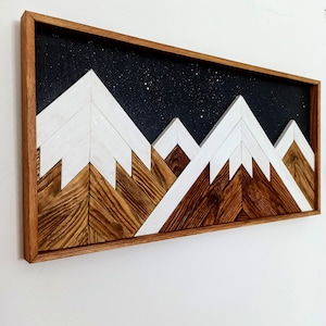 Wood mountain wall art, nursery decor, custom snow capped mountain, modern farmhouse mantle decor, rustic Farmhouse bedroom art, wall art 3D