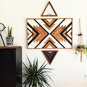 BIG AZTEC wood wall art, Customizable Accent Color Geometric, Wood Wall Art, Reclaimed Wood Wall Art, Wood Wall Art Geometric, tribal art