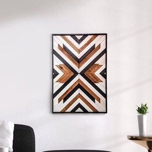 AZTEC wood wall art, BLACK frame Wood Wall Art,  Boho Art, Aztec Wood,  Boho Wood Art, Wood Hanging, Wood Wall Decor, Rustic wood wall art