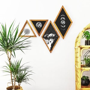 Wood Wall Art Set: Aztec Diamond & Triangle Moon Decor