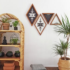 Aztec & Sun Wood Sign Set: Bohemian Wall Decor