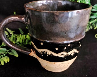 Hand Carved Mountain Ceramic Mug | Nature Lover Gift