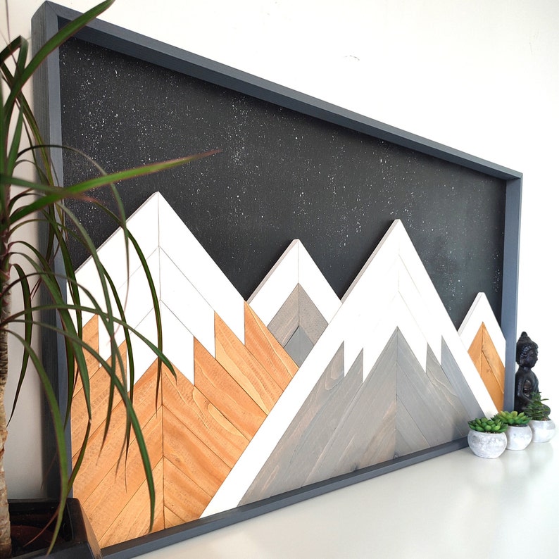 Modern wall art mountain, Grey Mountain wall art, Wood mountain wall art nursery, modern farmhouse, 3D aztec wood wall art, gift for her image 7