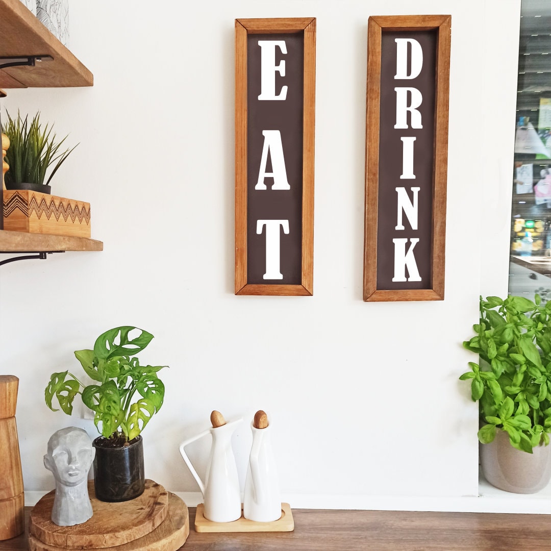 Eat and Drink Signs for Kitchen,wall Art Wood,farmhouse Kitchen Decor, Eat Drink Signs, Vertical ...