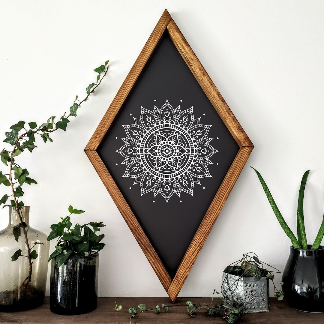 Mandala Wood, Wall Art Hanging, Headboard, Bohemian Painting Wall Art