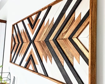 44x20'' AZTEC houten muurkunst, Boho Art, Azteeks hout, Boho Wood Art, houtophanging, geometrisch hout, houten wanddecoratie, aangepaste houten muurkunst