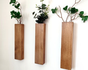 Wood Hanging Vase , Wooden Wall Vases for Flowers, Wall Hanging for Greenery and Dried Flowers , Wood Wall Art Plant Holder, birthday gift,