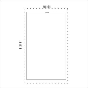 May include: A black and white illustration of a rectangle with the words "WIDTH" and "HEIGHT" written on the top and side of the rectangle.