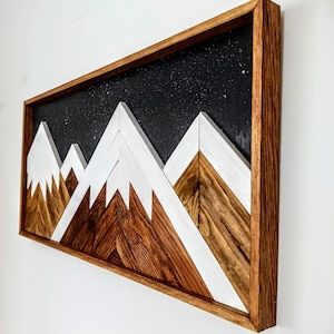 Wood mountain wall art, nursery decor, custom snow capped mountain, modern farmhouse mantle decor, rustic Farmhouse bedroom art, wall art 3D