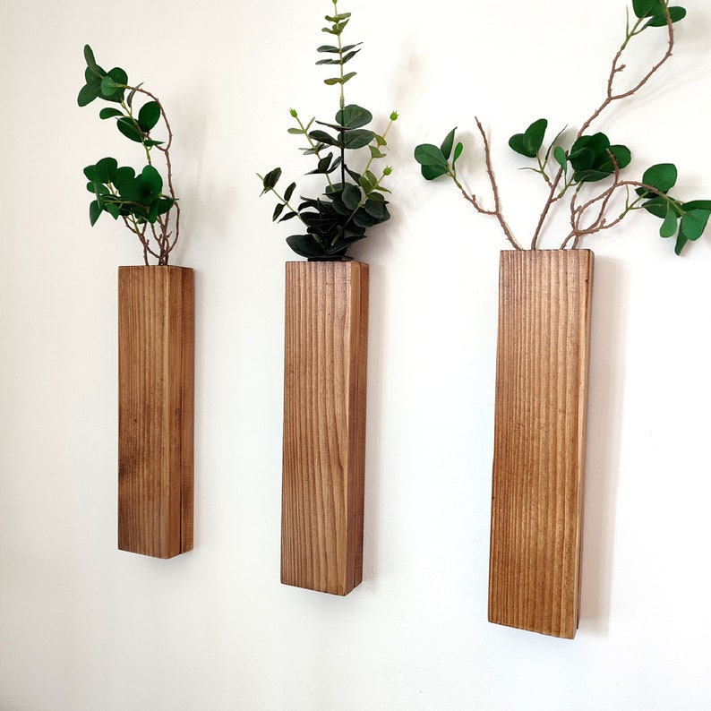 Wood Hanging Vase , Wooden Wall Vases for Flowers, Wall Hanging for Greenery and Dried Flowers , Wood Wall Art Plant Holder, birthday gift, image 8