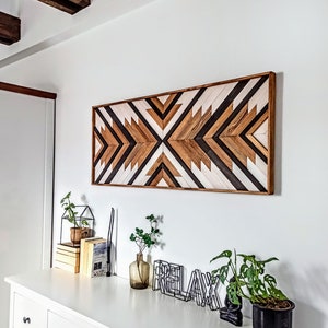 44x20'' AZTEC wood wall art,  Boho Art, Aztec Wood,  Boho Wood Art, Wood Hanging, Geometric Wood, Wooden Wall Decor, wall decor wood