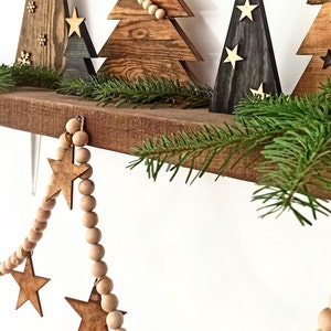 WOOD Weihnachtsgirlande, Boho Girlande, Weihnachtsgarn-Girlande, Weihnachtsdekor, rustikale Weihnachten, Scandi-Weihnachtsdekoration, handgefertigt aus Holz Bild 8