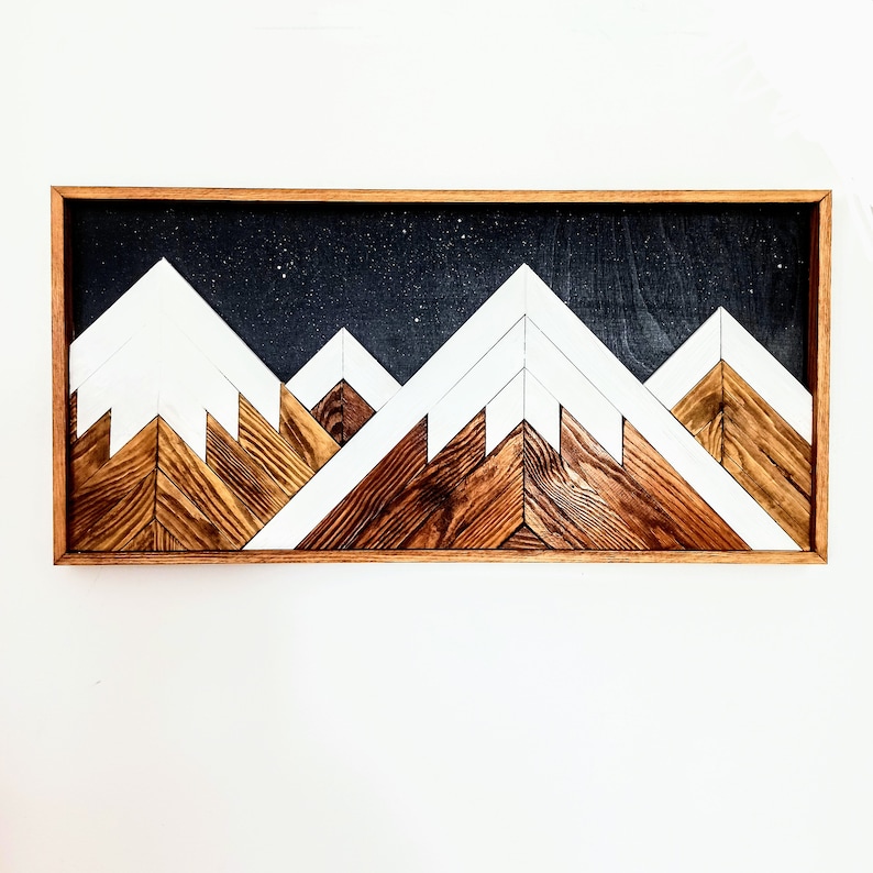 Wood Mountain Wall Art Nursery Decor Custom Snow Capped Etsy