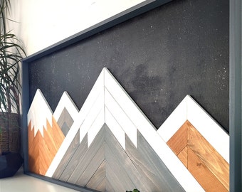 Modern wall art mountain, Grey Mountain wall art, Wood mountain wall art nursery,  modern farmhouse, 3D aztec wood wall art, gift for her