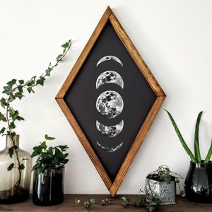 Moon Phases, Aztec Wood Sign, Wood Wall Art, Wall Hangings, Home Decor Aztec Diamond Wood Sign, wall art wood